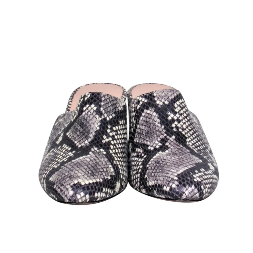 J. Crew Leather Snakeskin Block Heel Almond Toe Mules Shoes Sz. 8.5 Excellent